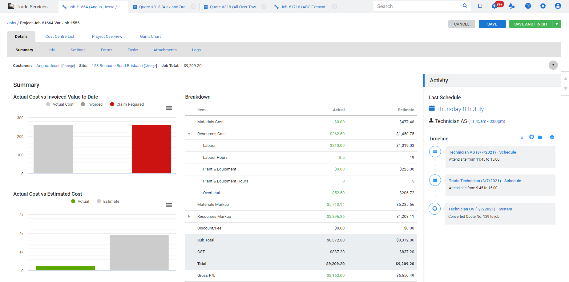 A screenshot of a project in the Open Work tab.