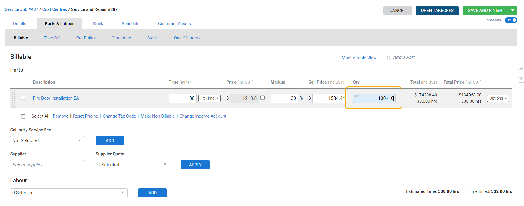 A screenshot of a number field with a calculation.