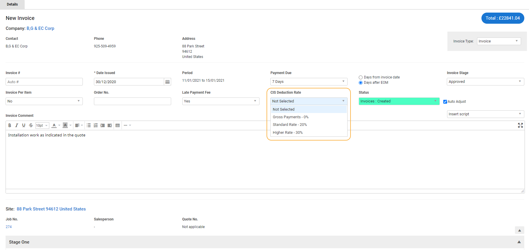 A screenshot of the Contractor Invoice No. in a contractor invoice.