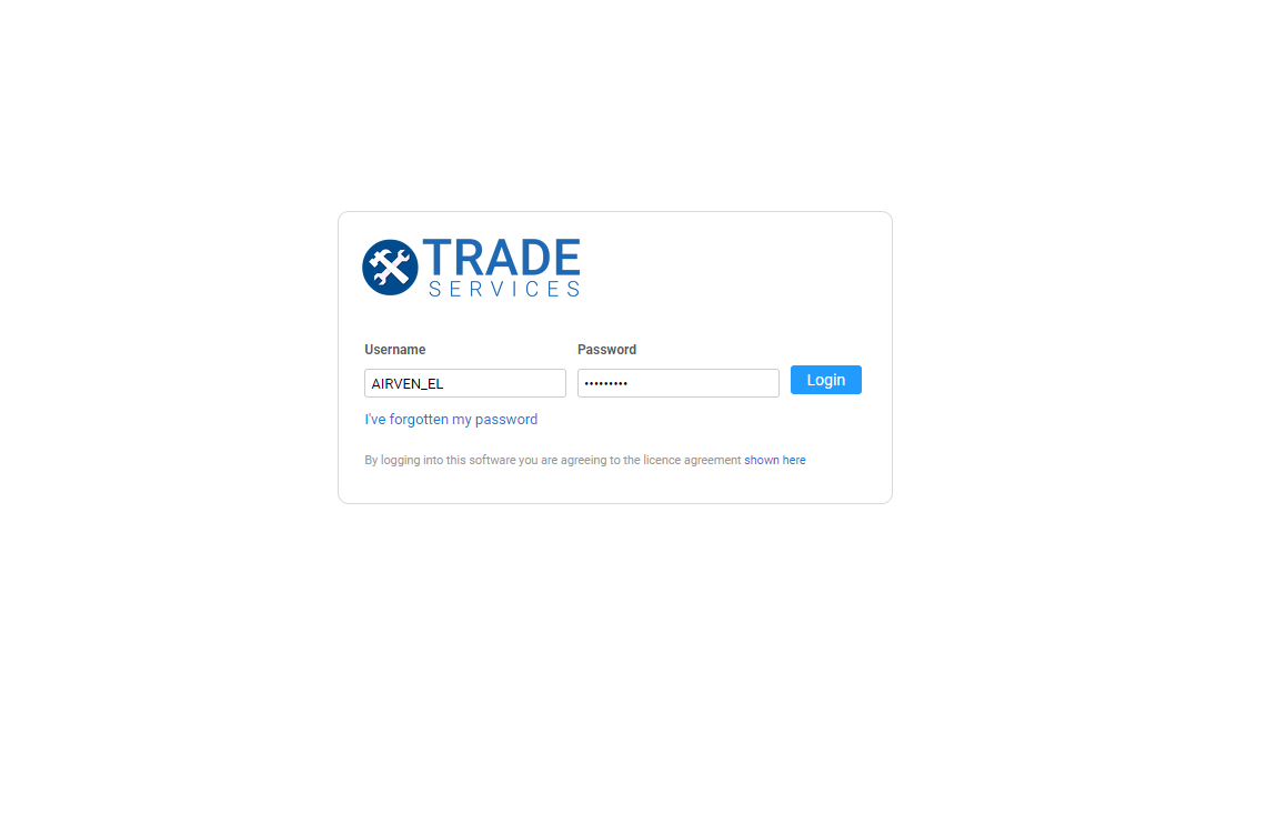 A screenshot of the login page for the contractor portal.