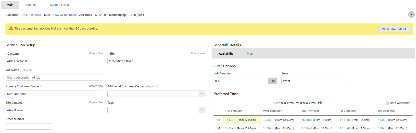 A screenshot of a customer statement.
