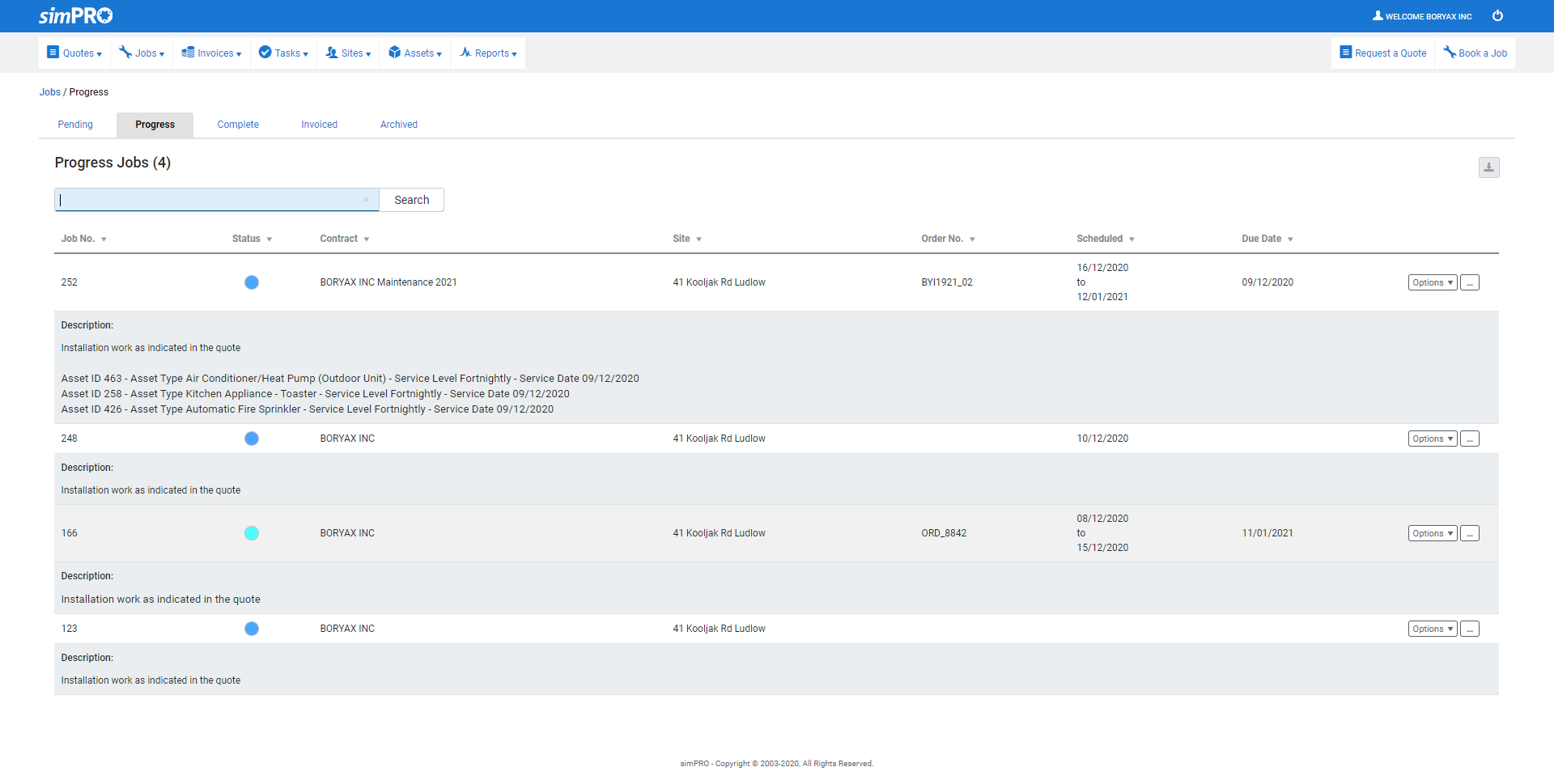 A screenshot of the Progress tab in the customer portal.