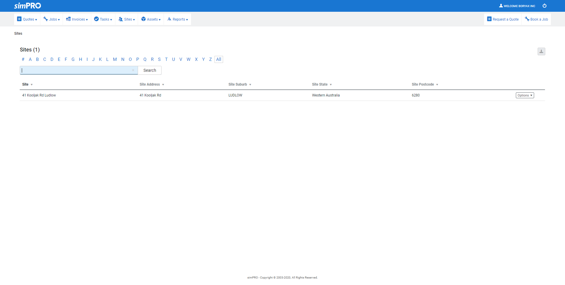 A screenshot of the list of sites in the customer portal.