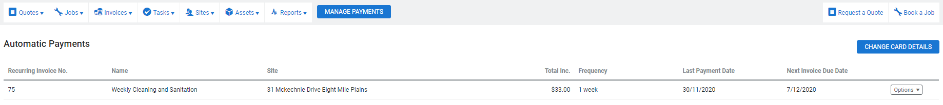 A screenshot of an invoice being paid in the customer portal.