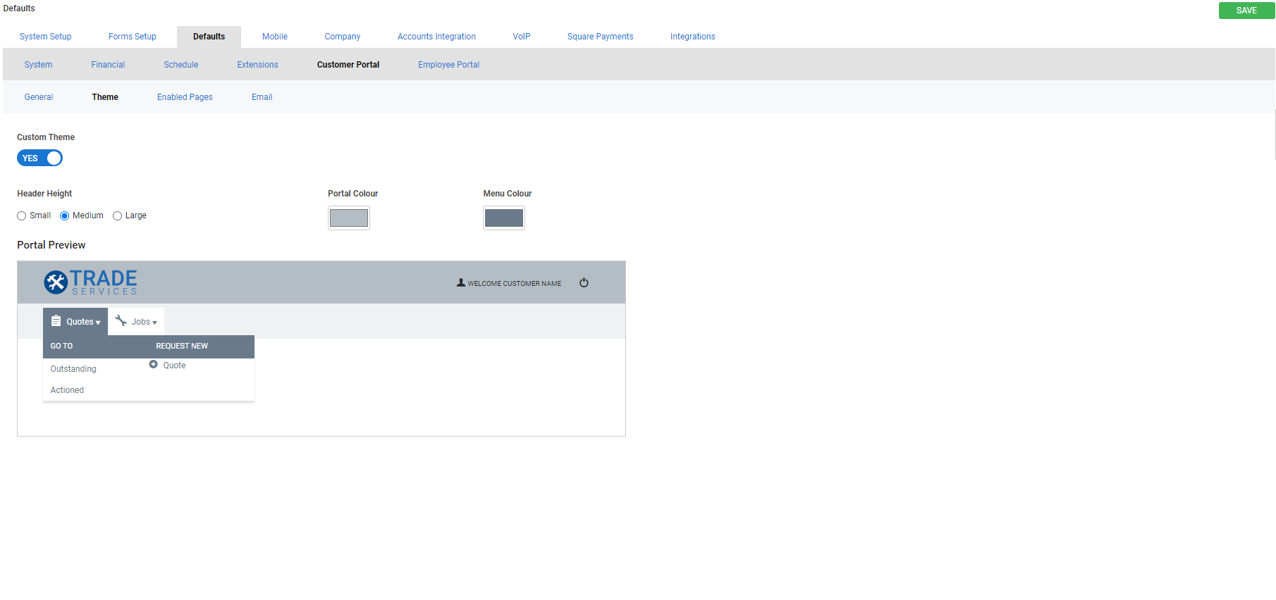 A screenshot of the Enabled Pages setup page.