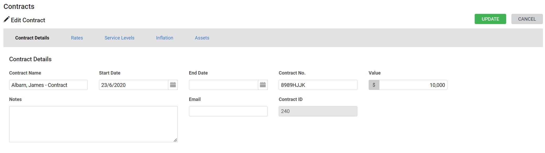 A screenshot of a contract being edited.