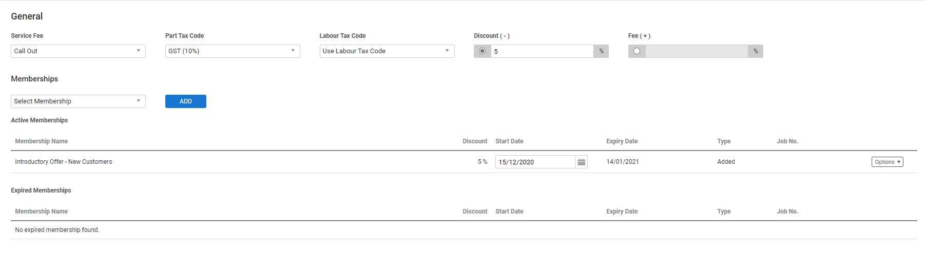A screenshot of an added membership in the customer card file.
