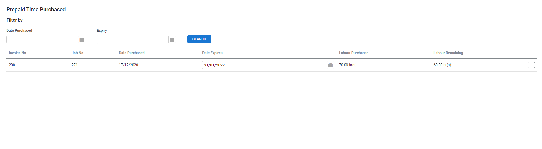 A screenshot of the date picker in a customer's prepaid time.
