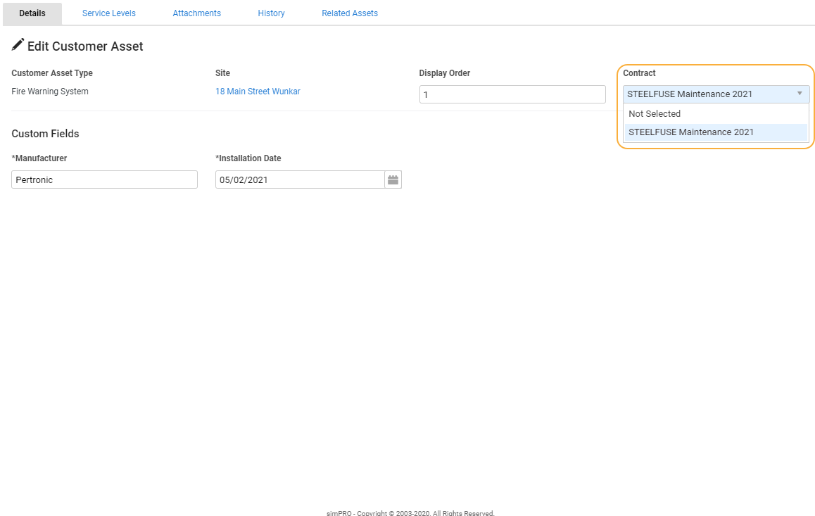 A screenshot of the Change Contract window.
