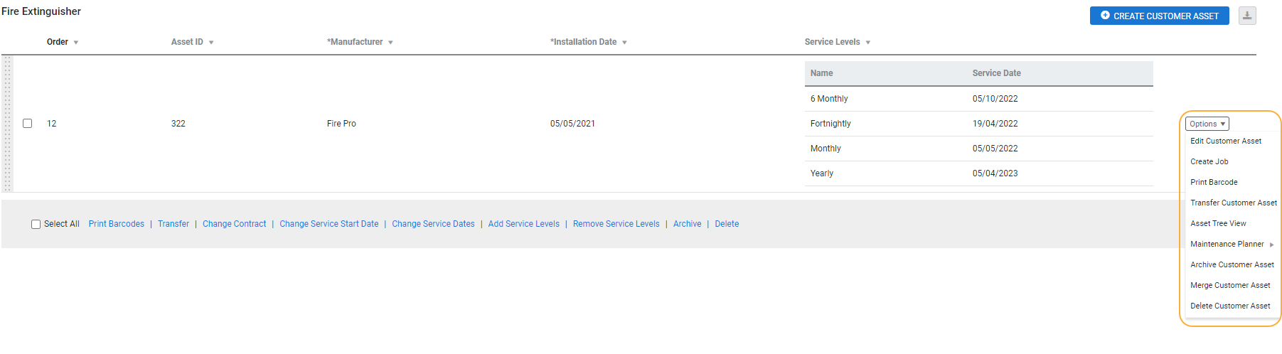 A screenshot of customer assets in a site.
