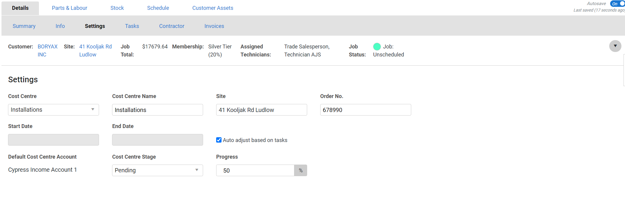 A screenshot of the Optional tab in a service quote.