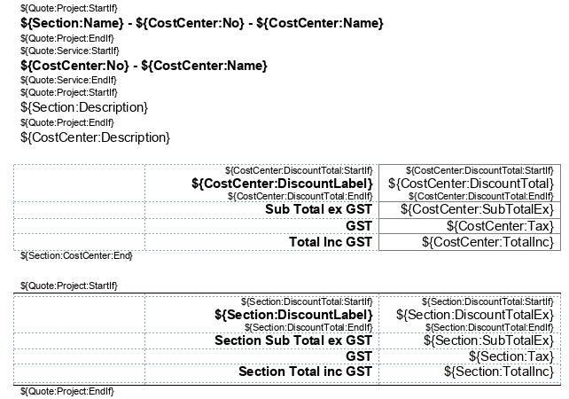 A screenshot of conditional fields in a quote template.