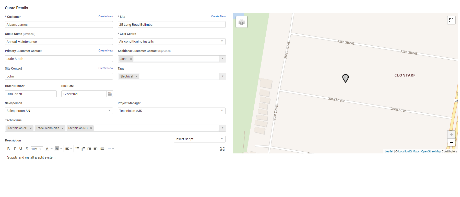 A screenshot of the Quote Setup page.