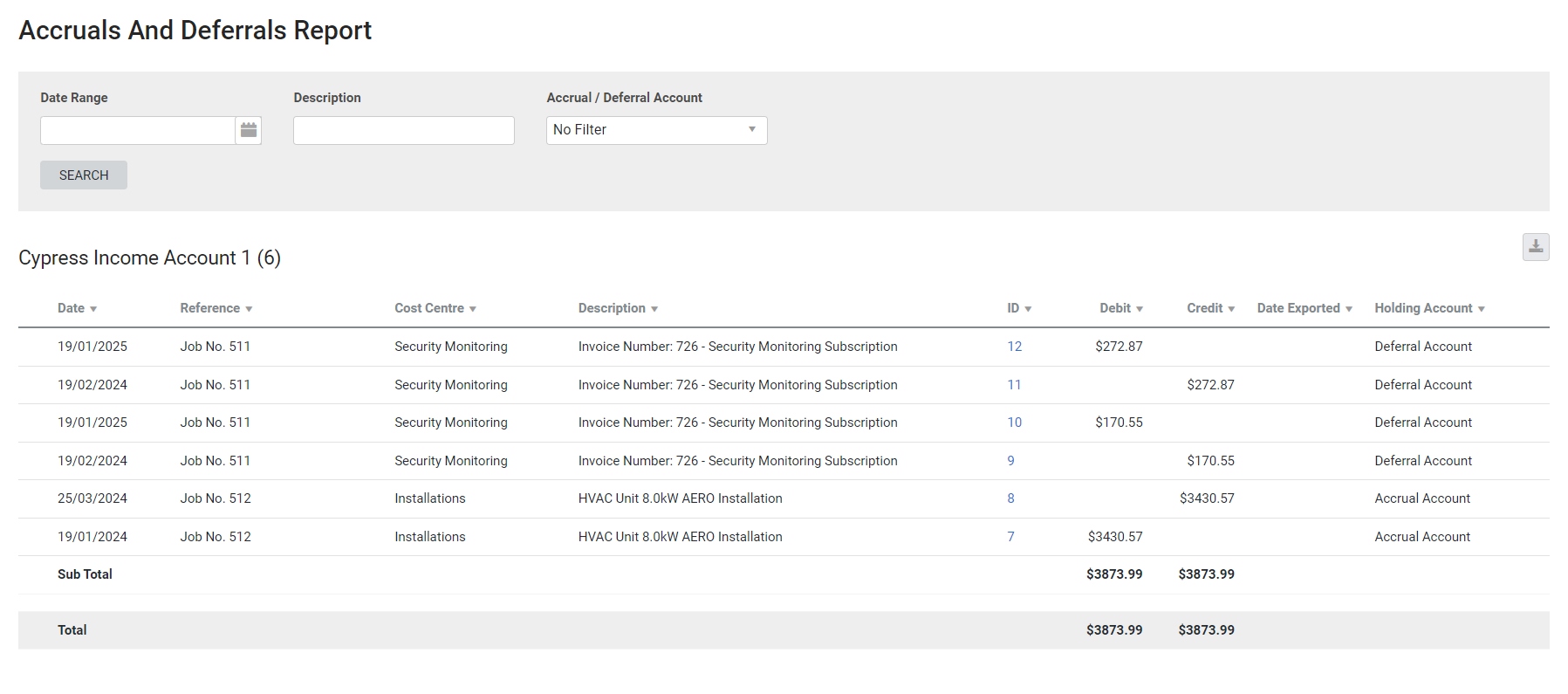 A screenshot of the Accruals and Deferrals report.