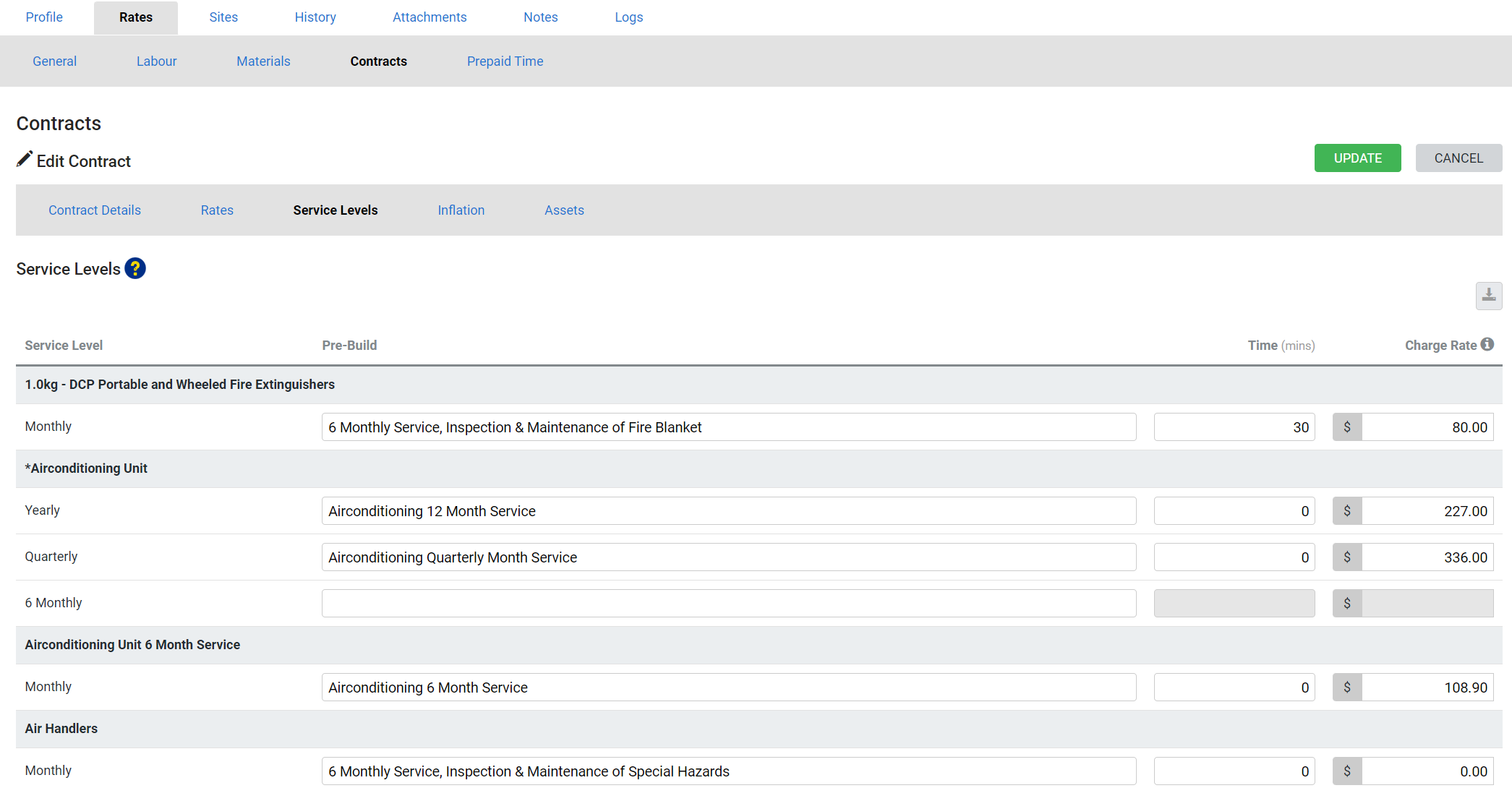 A screenshot of the Change Contract window.