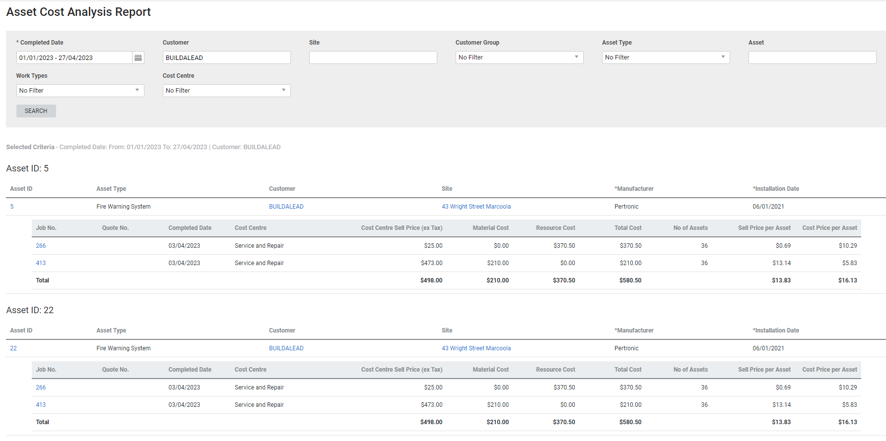 A screenshot of the Asset Record - Job form.