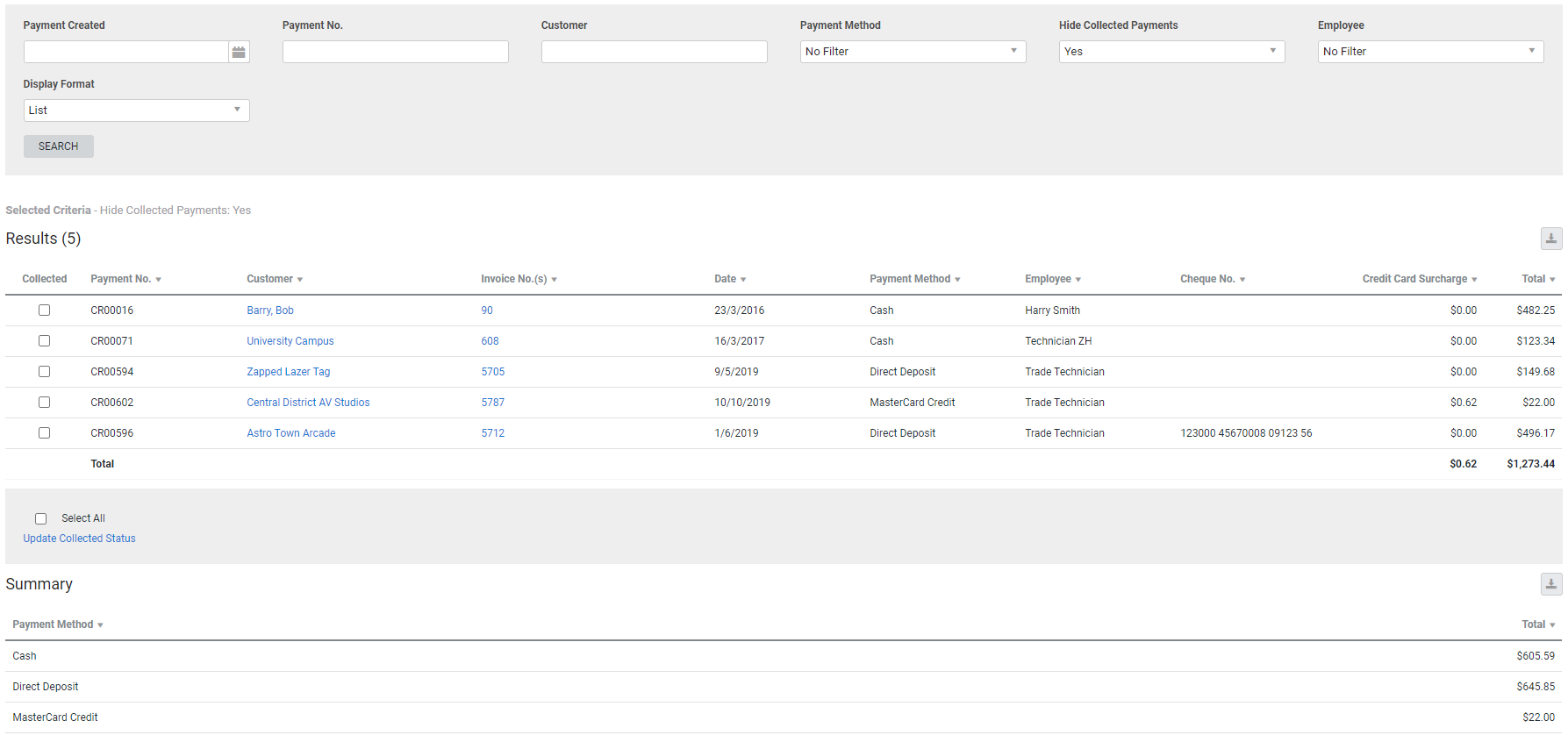 A screenshot of the Mobile Payments Collected report.