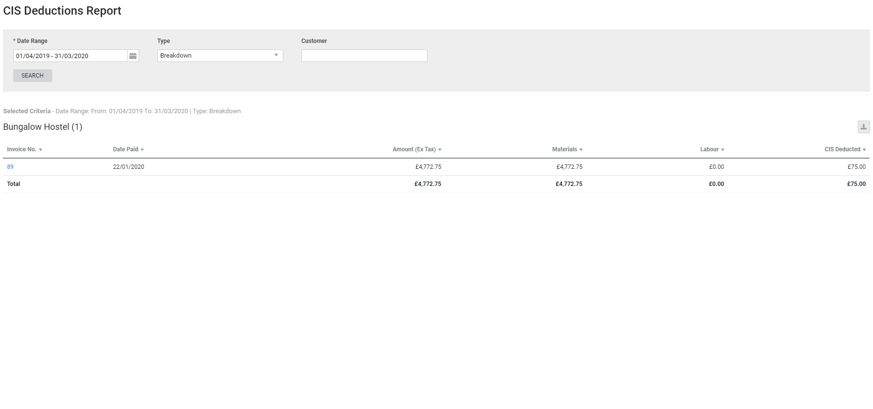 A screenshot of the aged receivables report.