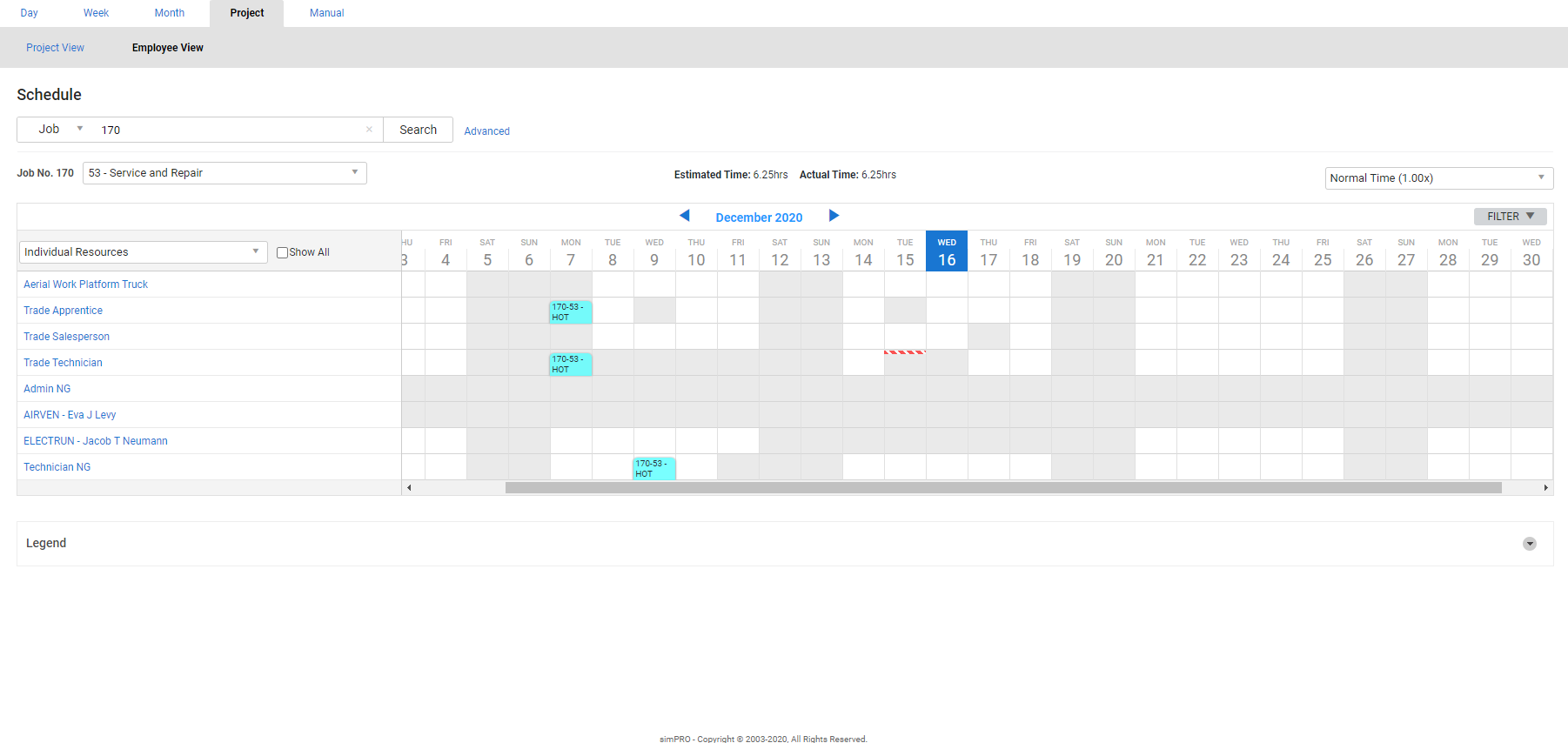 A screenshot of the Employee View tab.