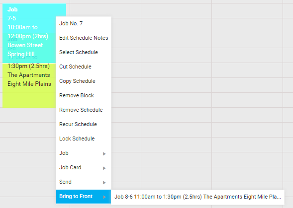 A screenshot of the Bring to Front option.