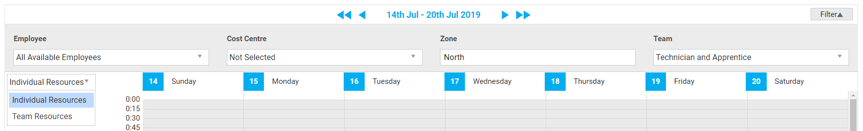 A screenshot of the schedule filters.