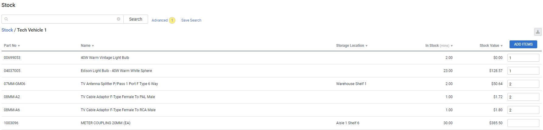 A screenshot of the Add Items button.