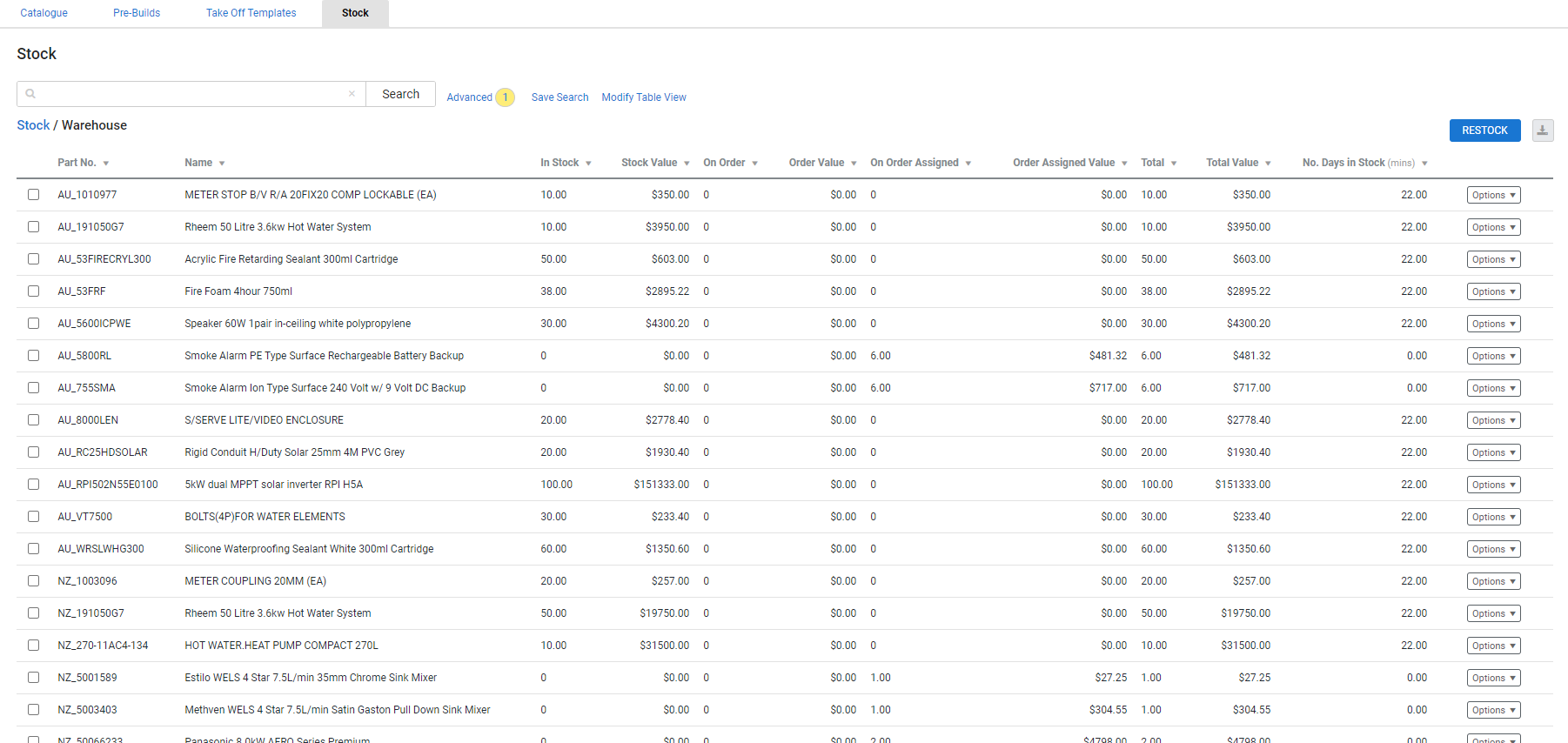 A screenshot of items in a storage device.