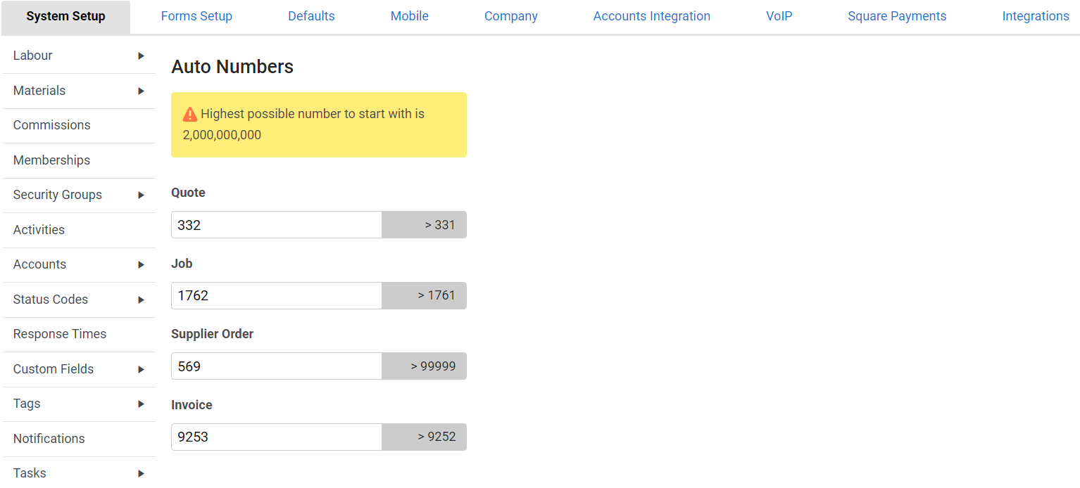 A screenshot of the Auto-numbers.