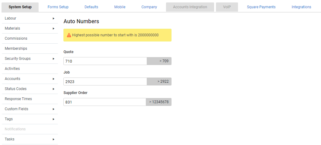 A screenshot of the Auto-numbers.