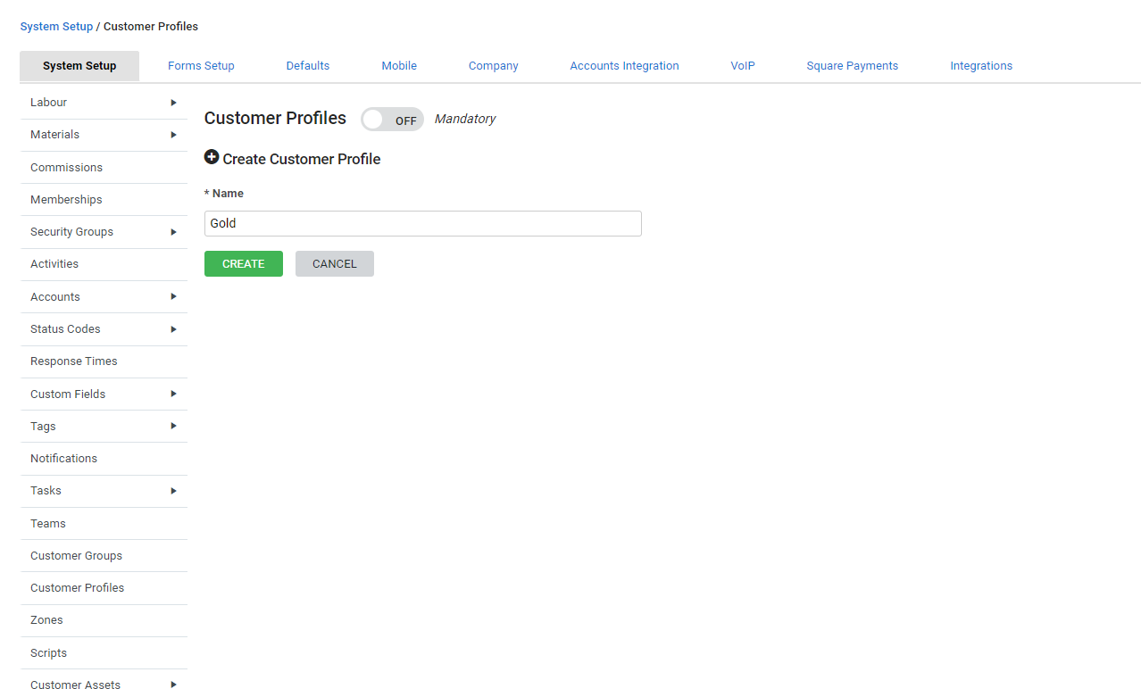 A screenshot of a customer profile being created.