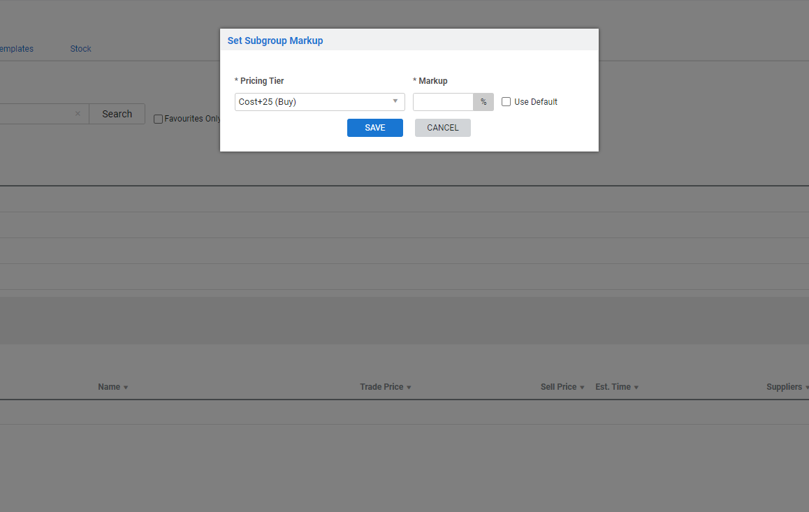 A screenshot of the Set Group Markup pop-up window.