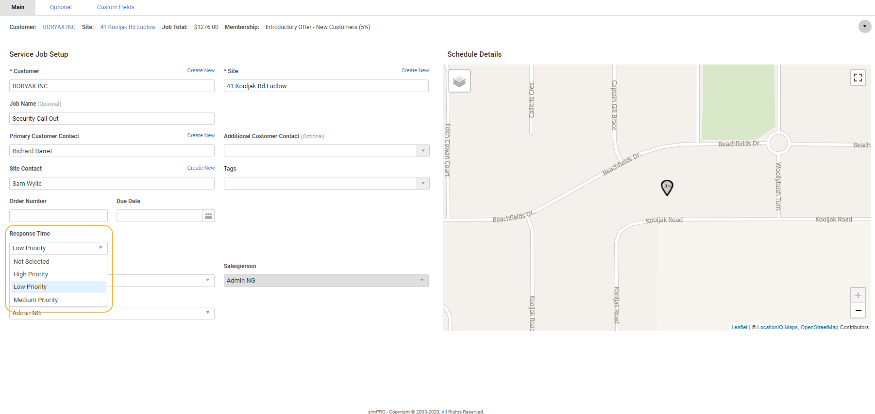 A screenshot of the Response Times drop-down in a job.