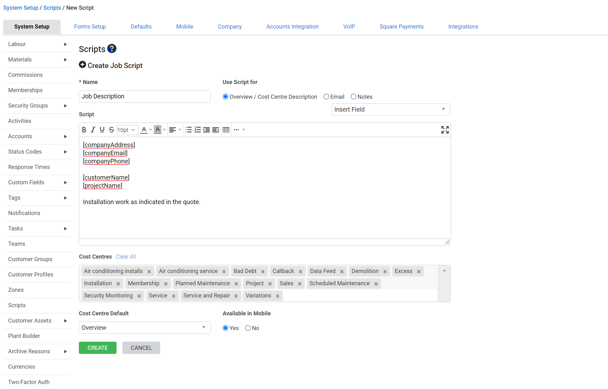 A screenshot of a script being created.