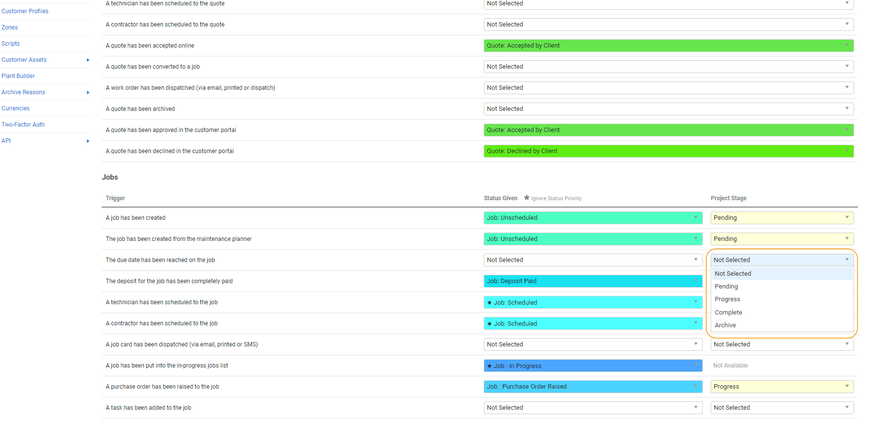 A screenshot of project stages.