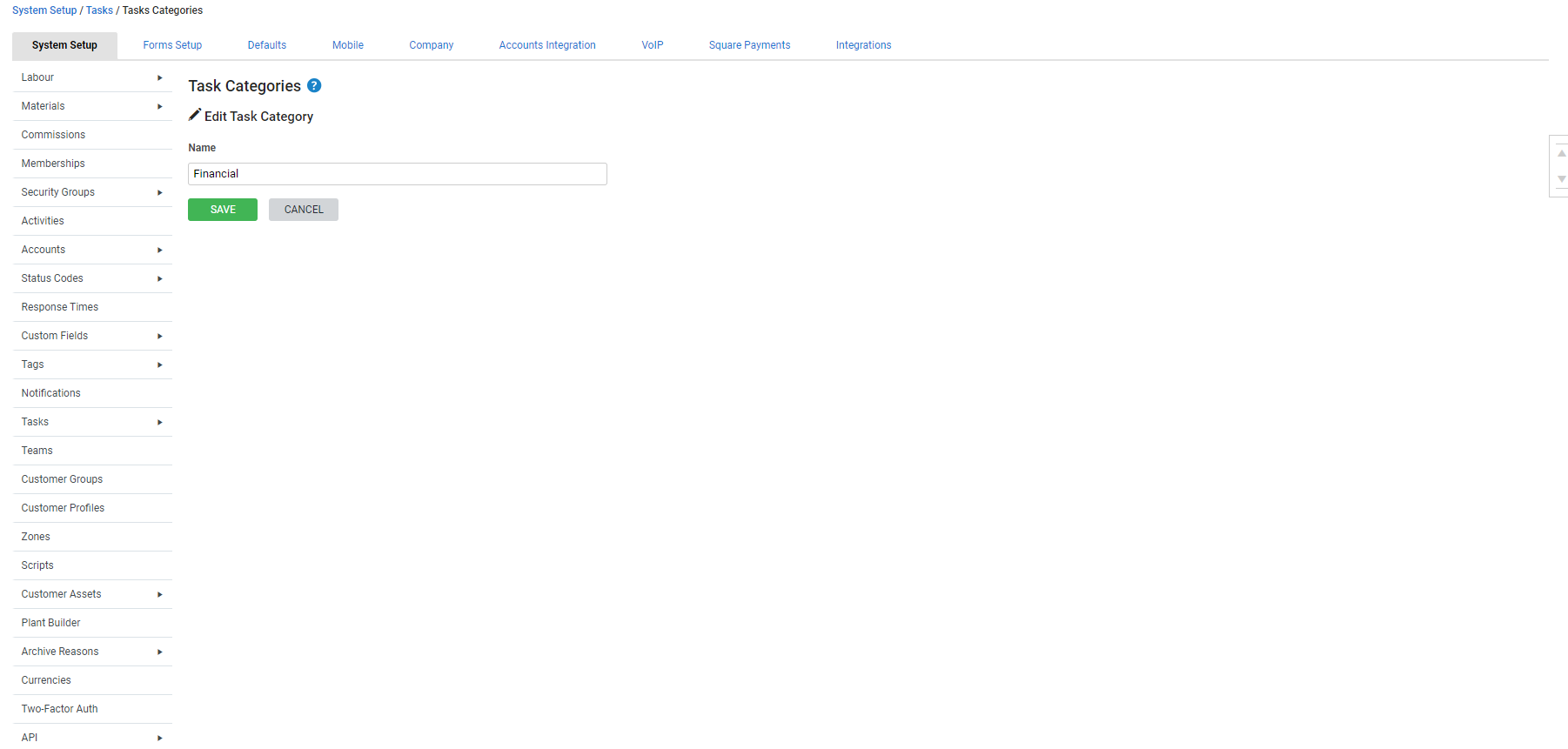 A screenshot of a task category being created.