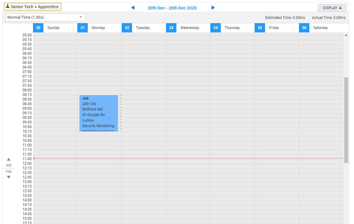 A screenshot of a team being scheduled in a job.