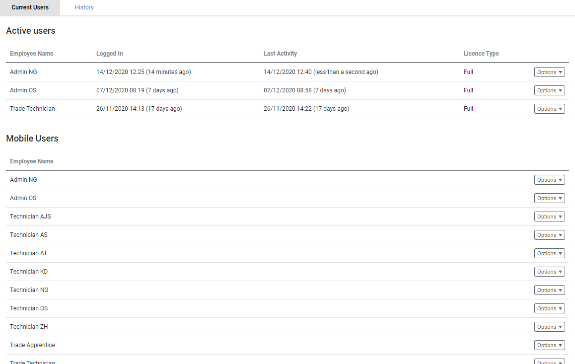A screenshot of the Log-Out option in the User Log.