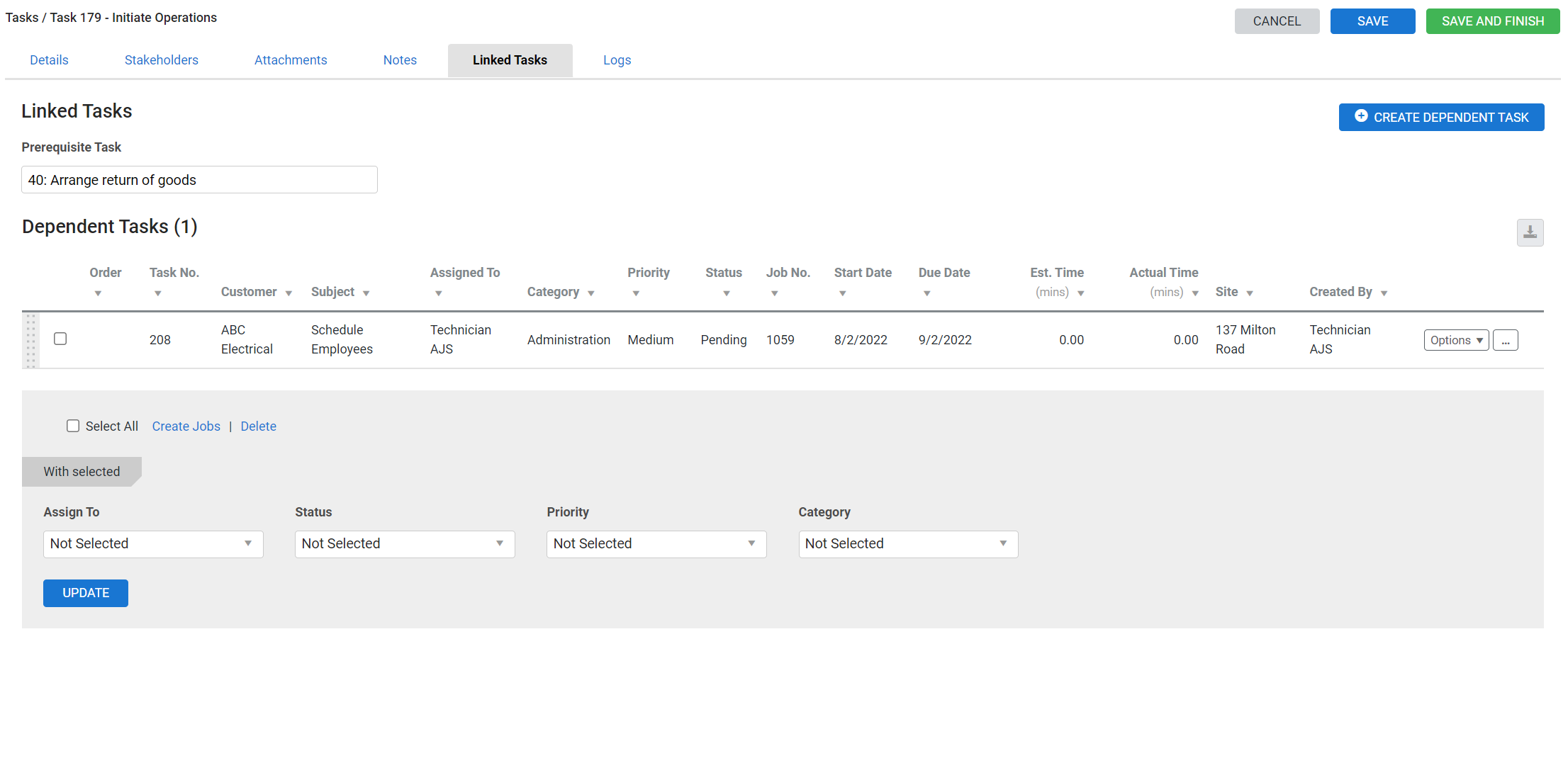 A screenshot of the Create Dependency button.