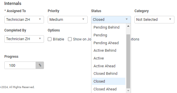 A screenshot of a task being marked as Closed.