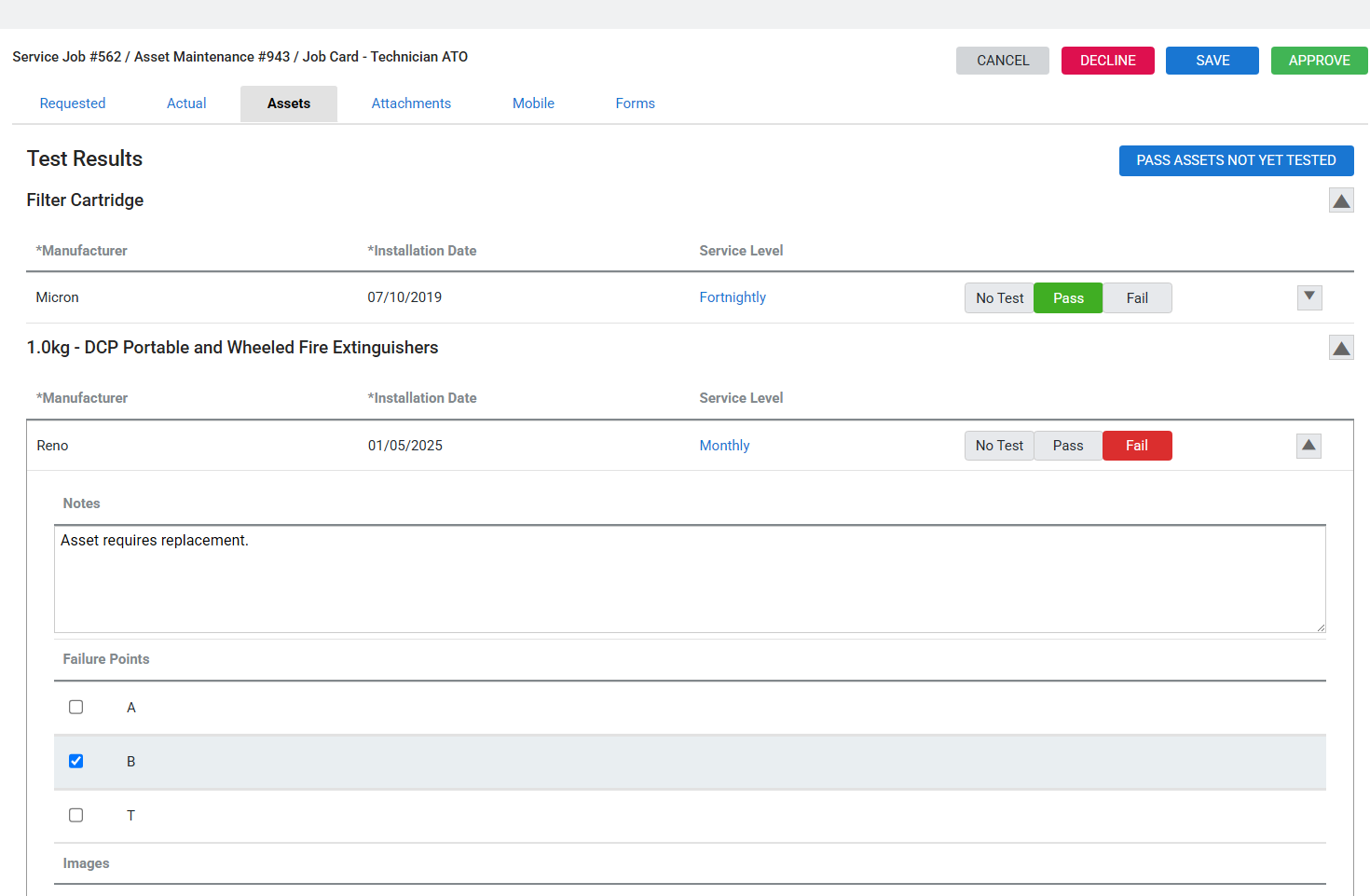 A screenshot of the test results for an asset.