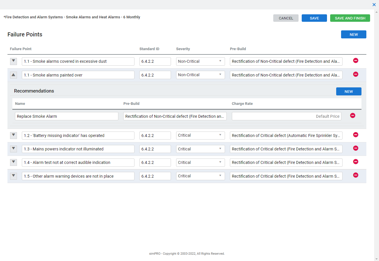 A screenshot of failure points being created in Asset Builder.