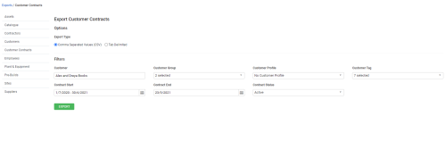 A screenshot of the Export Customers page.