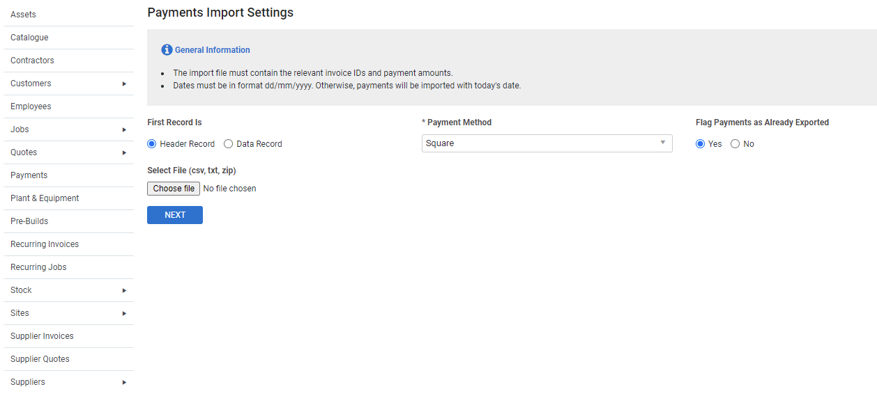 A screenshot of the Supplier Import page.