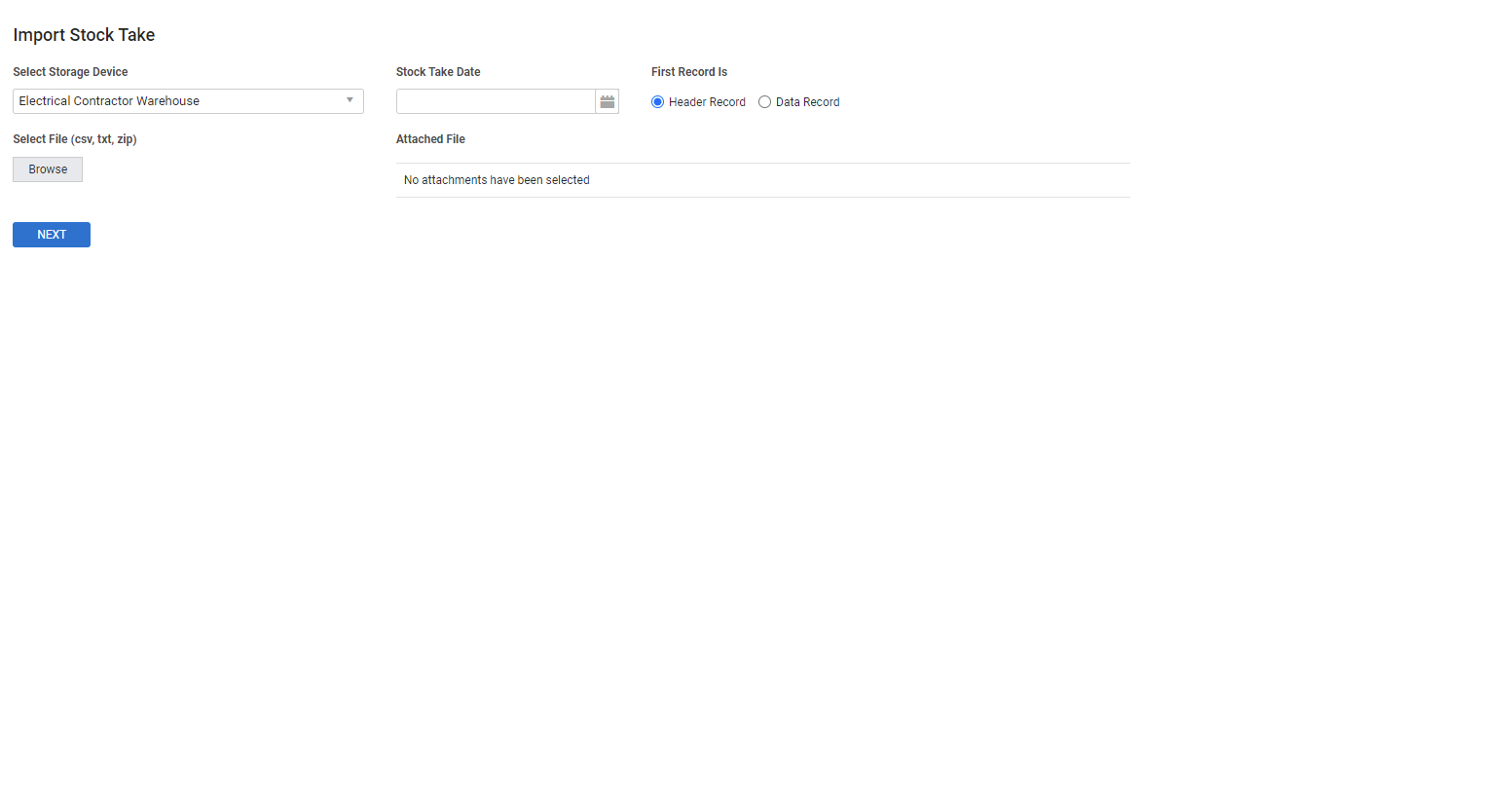A screenshot of the Plant & Equipment Import Settings.