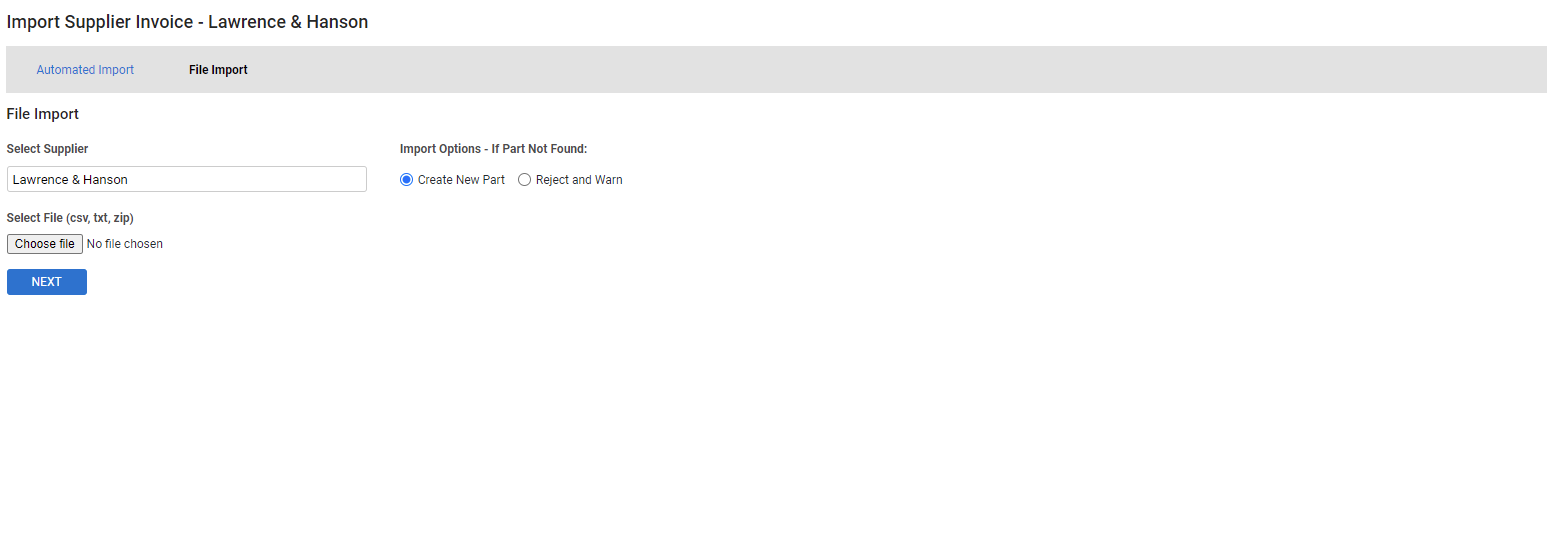 A screenshot of the Import Supplier Invoice - Cetnaj page.