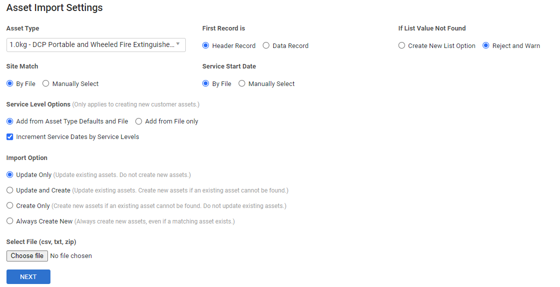 A screenshot of the Asset Import Settings page.