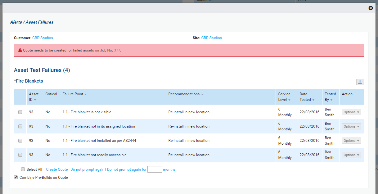 A screenshot of an asset failure alert.