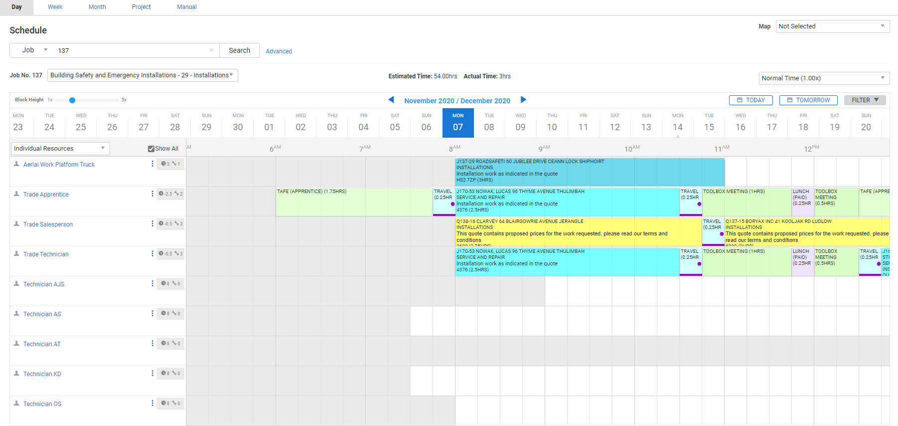 A screenshot of a plant item being scheduled.