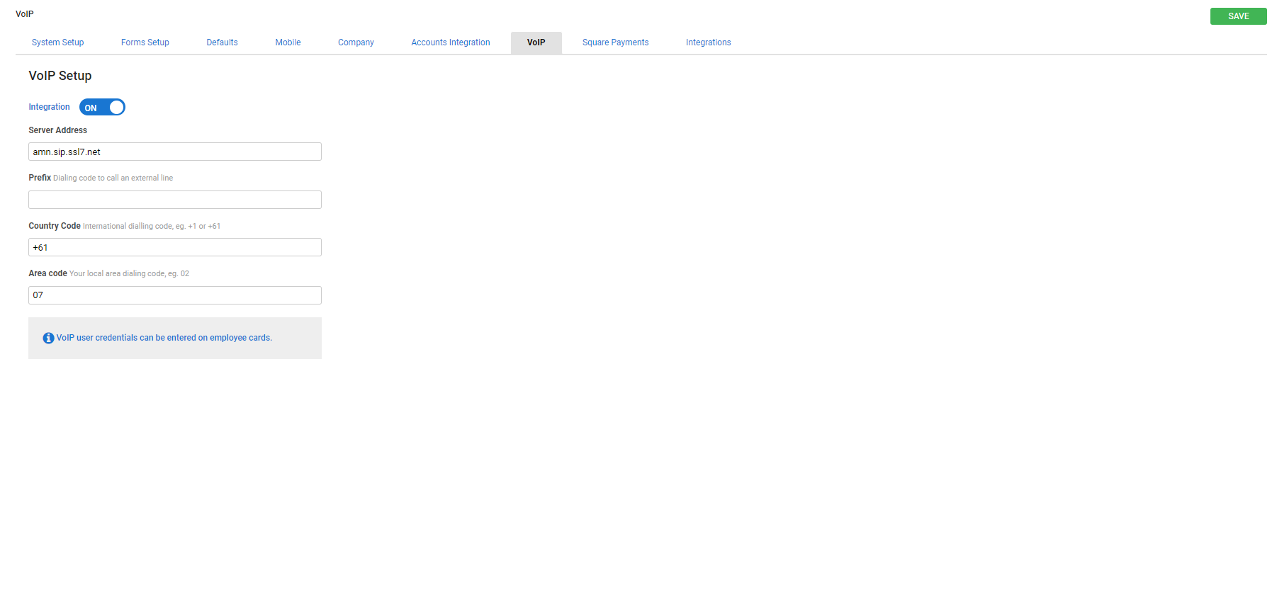 A screenshot of the VoIP tab.