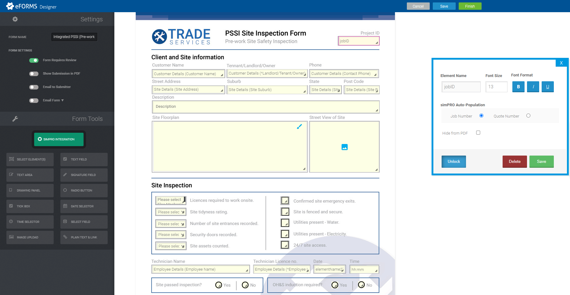 A screenshot of a form template being created.